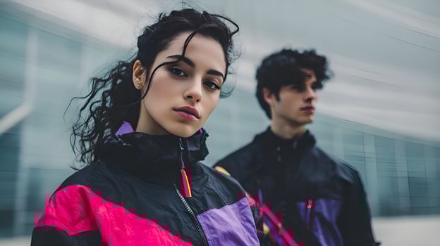 Fashionable urban athletes in dynamic setting photo