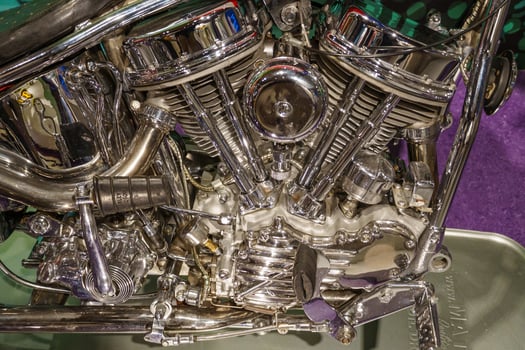 A motorcycle engine in silver photo