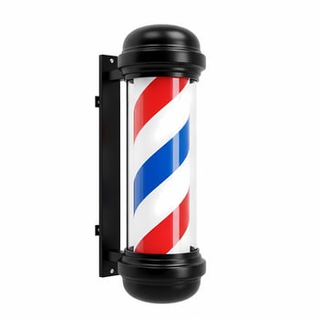 Isolated barber pole with red white and blue stripes on a white background photo