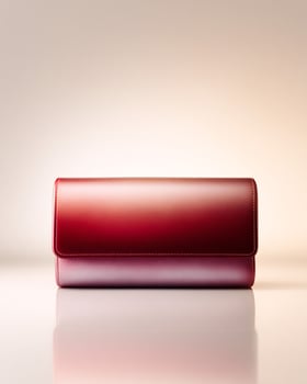 Minimalist ombre mini purse transitioning from dusty rose to burgundy red with elegant structure and sleek surface on a soft blur white background for refined product ads photo