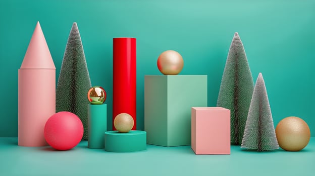 Festive Display With Colorful Shapes and Ornaments for Holiday Decoration. photo