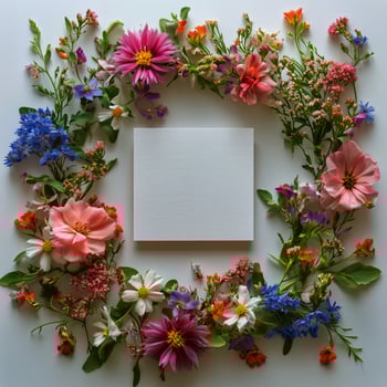Colorful Flower Arrangement With Blank Space for Text on White Background. photo
