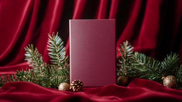 A red card with a christmas tree on it photo