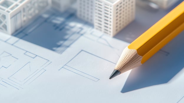 isometric illustration close-up of blueprints and construction plans photo