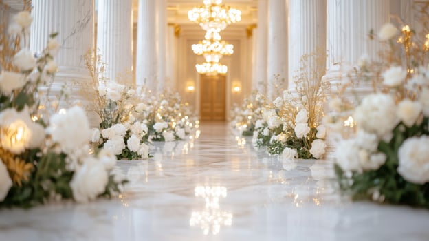 luxurious Bridgerton wedding inspiration featuring opulent chandeliers photo