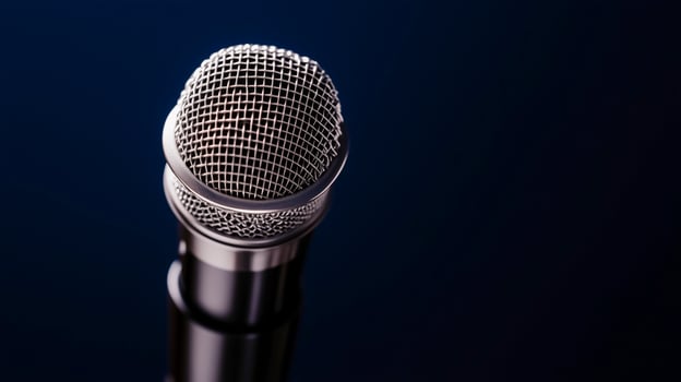 microphone with precise waveform graphics on a polished navy blue photo