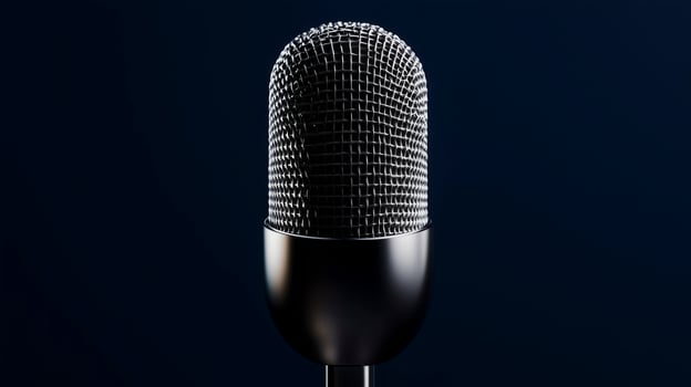 microphone with sleek sound waves on a smooth blue background photo