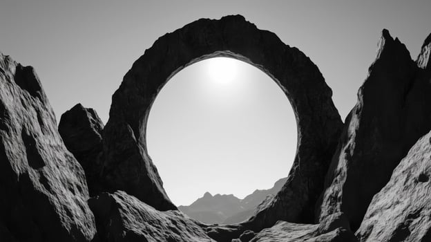 Monochrome panorama of a rugged mountain range photo