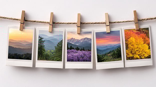 Charming Twine-Hung Photos Showcasing Majestic Mountain Landscapes