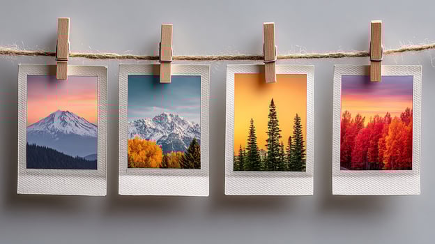 Scenic Polaroid Images Displayed on Twine with Clothespins photo