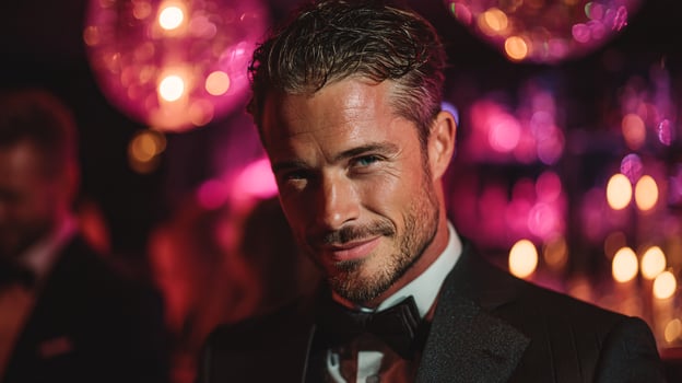 Elegant Male Host Showcasing Luxury Lifestyle in Trendy Nightclub photo