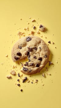 Photorealistic Chocolate Chip Cookie on Pastel Yellow Background photo