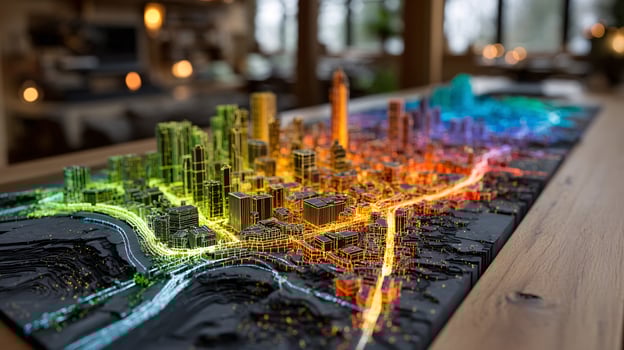 Innovative Urban Model Showcase with City Zones Heat Map Display photo