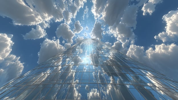 Stunning Reflection of White Clouds in Modern Glass Office Building photo