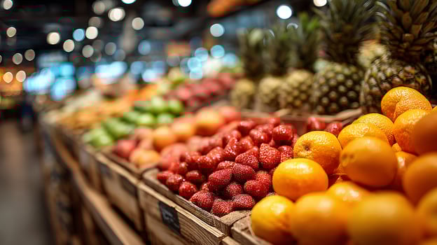 Fresh Produce Section in a Grocery Store Surrounded by Blurred Background photo