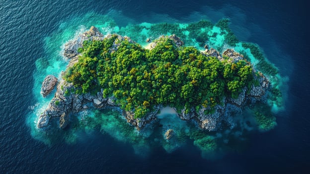 Aerial view of lush tropical island surrounded by clear blue water photo