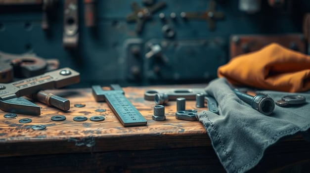 Artisan workshop scene with hand tools, vintage vibe offering a sense of craftsmanship and industrial aesthetic photo