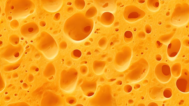 Close-up of abstract orange porous texture with many holes. Detailed background. Seamless tile. photo