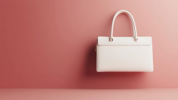 Stylish white handbag against a pastel pink background. photo