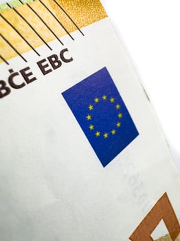 European flag and euro, cash, euro, visa to Europe, Schengen, travel to Europe, money, flay lay, top view, white background. photo