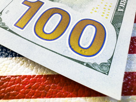 US flag and dollars, cash, dollars, US passport, US visa, travel to the US, money, cash, USA flag, USA dollars white background photo