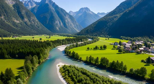 Mountain river landscape with greenery photo