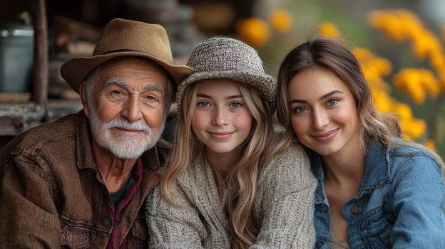 An older man and two young girls photo