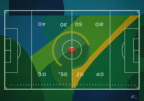 A stylized, colorful illustration of a football field with abstract design elements photo