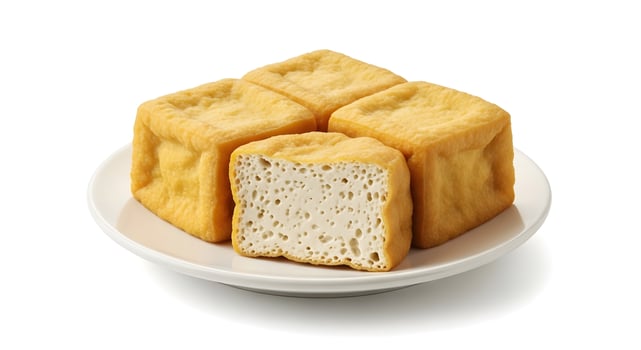 A plate with bread cubes on it photo