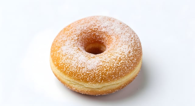 A single donut is shown on a white surface photo