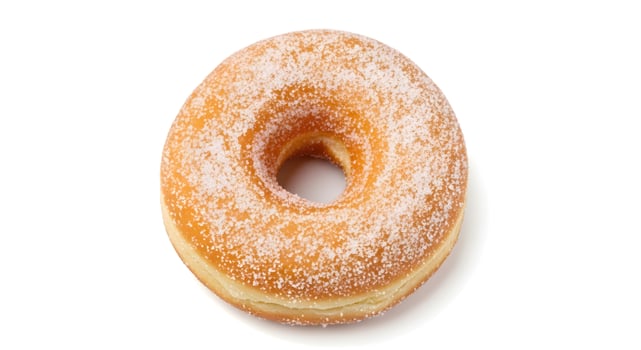 A donut is shown on a white background photo