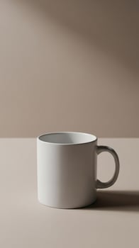 Minimalist White Mug Against a Soft Beige Background, Studio Shot photo