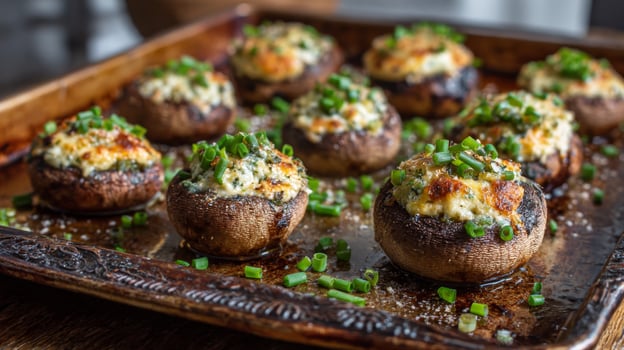 Baked stuffed mushrooms with green onions photo