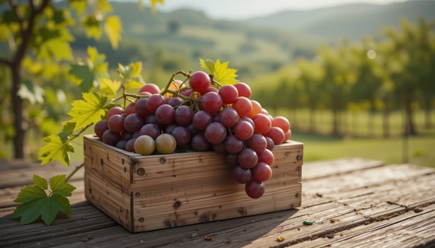 Fresh grapes in a wooden box photo