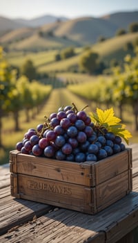 Fresh grapes in a wooden crate photo