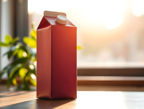 A red milk carton sitting on a table photo