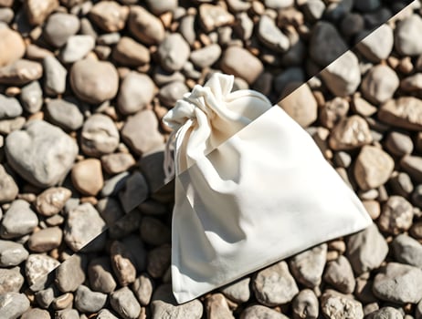 A white bag sitting on a pile of rocks photo