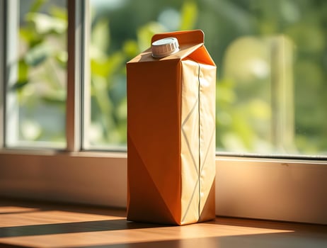 A milk carton sitting on a window sill photo