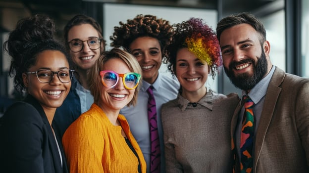Diverse group of smiling professionals showcasing workplace inclusivity photo