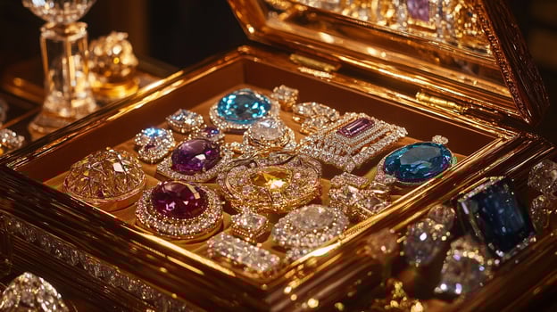 A box filled with various colored diamonds photo