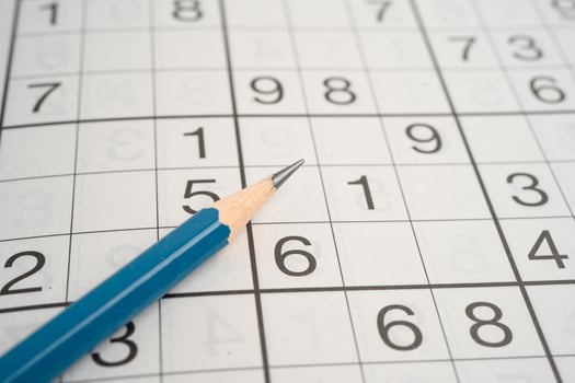 Puzzle game with pencil practice skill. photo