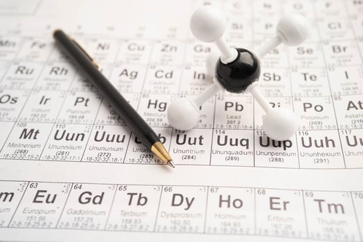 Molecules chemical on a periodic table back photo