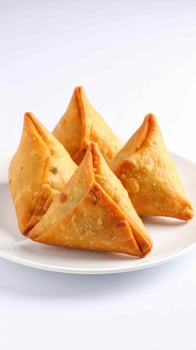 Close-Up of Samosas on a White Plate photo