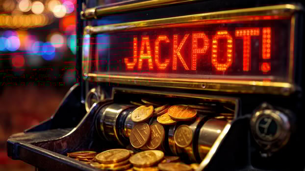 Slot Machine Jackpot, Winning Moment, Success, Bright Future. Ideal for online casinos, promotional content, celebratory themes photo