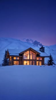 Wooden cabin in snowy landscape photo