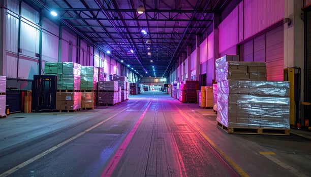 A warehouse with boxes and lights photo