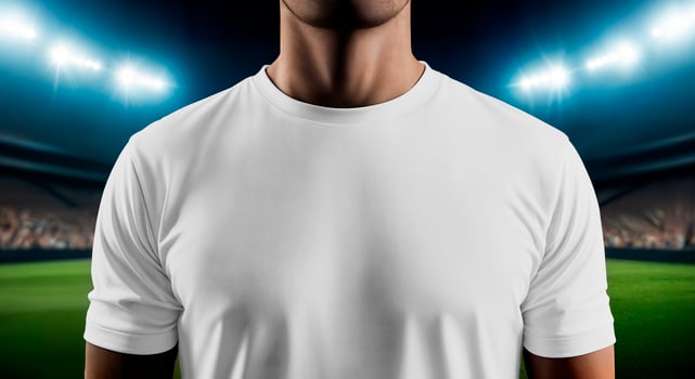 Blank White Athletic T-Shirt on a Player in a Bright Stadium photo