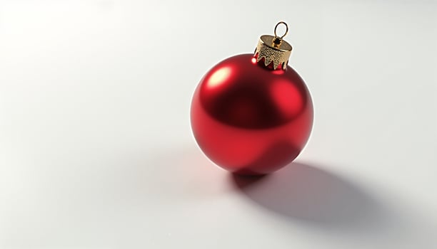 A solitary red bauble graces a pristine white backdrop. photo