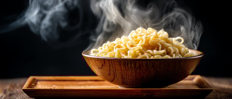 Steaming bowl of noodles ready to eat. photo