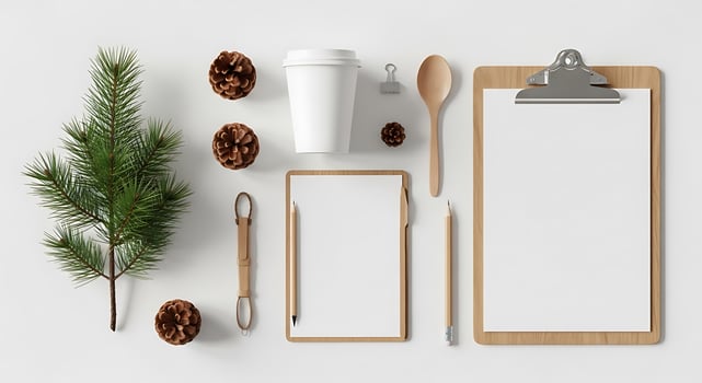 Flat lay of christmas baking ingredients and recipe clipboard photo